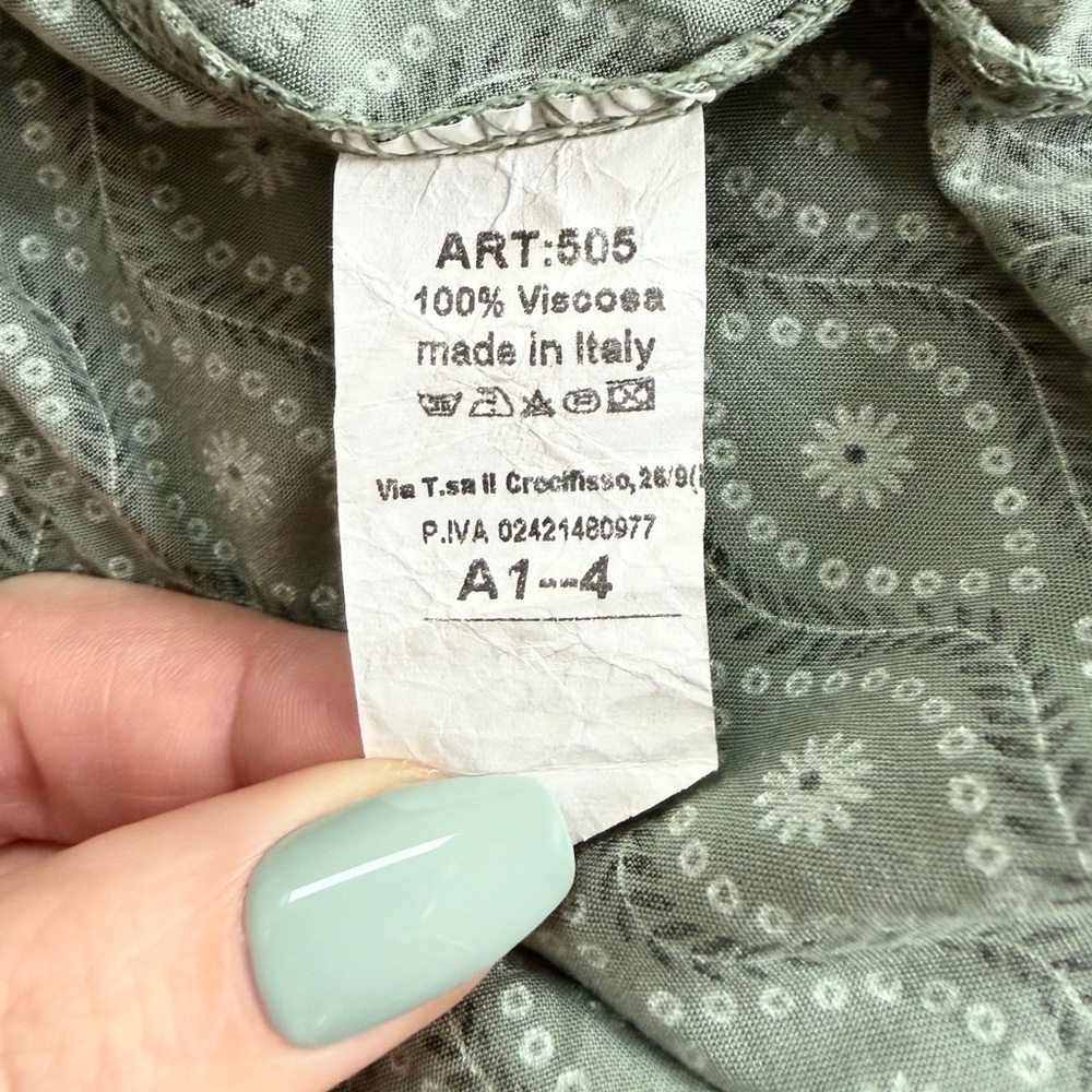 Made in Italy Sage Green Floral Print Cottagecore Mini Dress - Picture 2 of 5